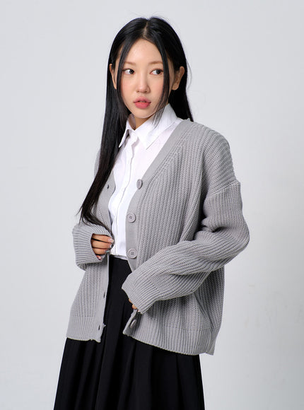 超大針織鈕扣開衫 BJ331