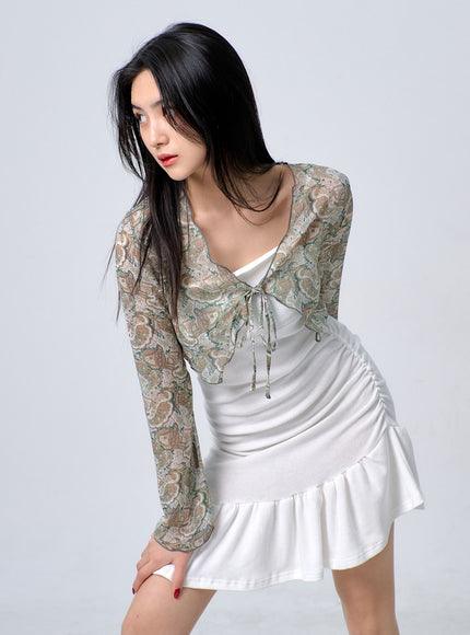 細肩帶褶邊迷你連衣裙 BJ331