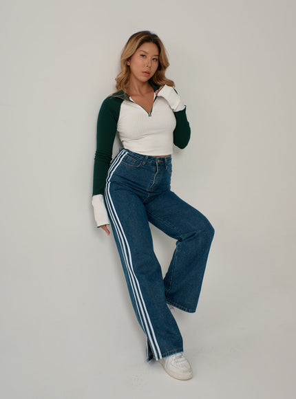 側條紋直筒牛仔褲 IN22