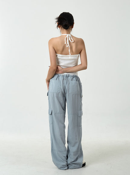 Drawstring Waist Wide Cargo Pants CU13