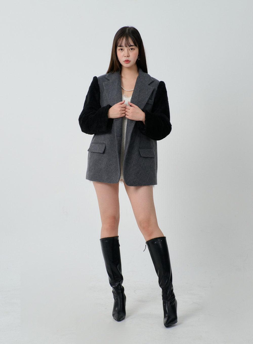 人造毛皮無袖迷你連衣裙 ID30