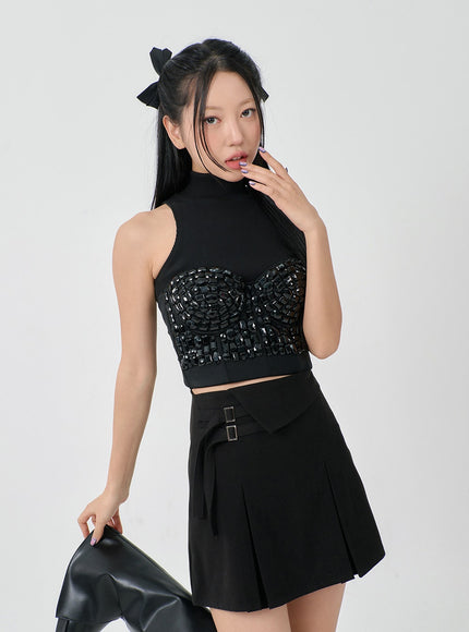 折腰二扣百褶迷你裙 BD23