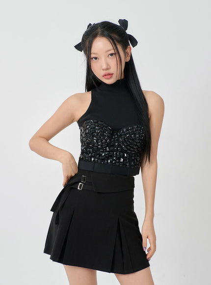 折腰二扣百褶迷你裙 BD23