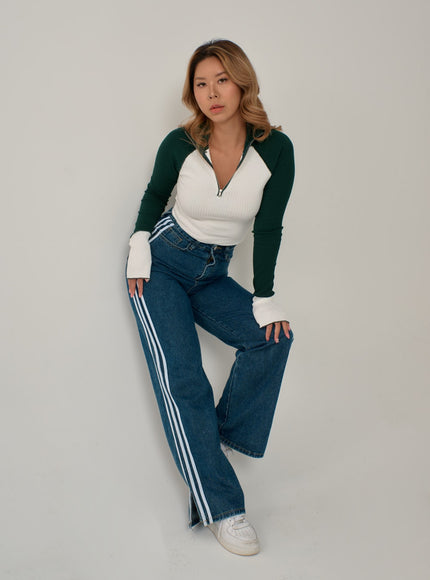 側條紋直筒牛仔褲 IN22