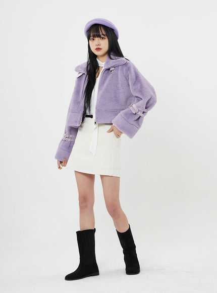 搭扣柔軟毛皮剪羊毛短款夾克 BN04