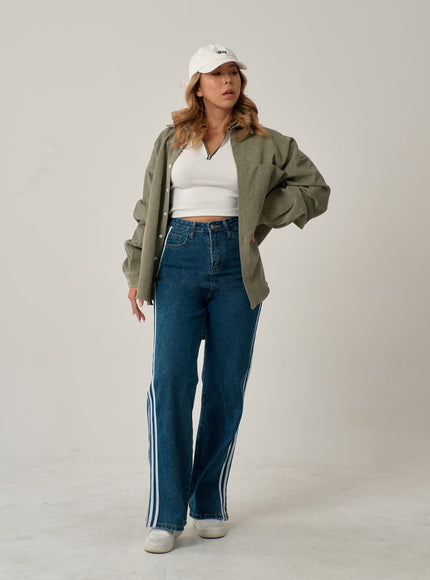 側條紋直筒牛仔褲 IN22