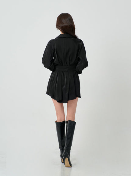 高腰絲帶襯衫褲套裝 IN08