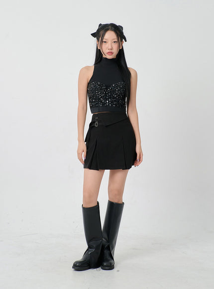 折腰二扣百褶迷你裙 BD23