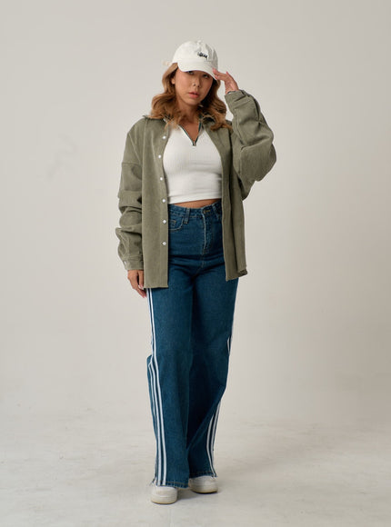 側條紋直筒牛仔褲 IN22