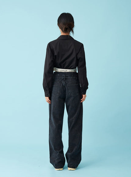 Four Buttoned Open Black Jeans CU8