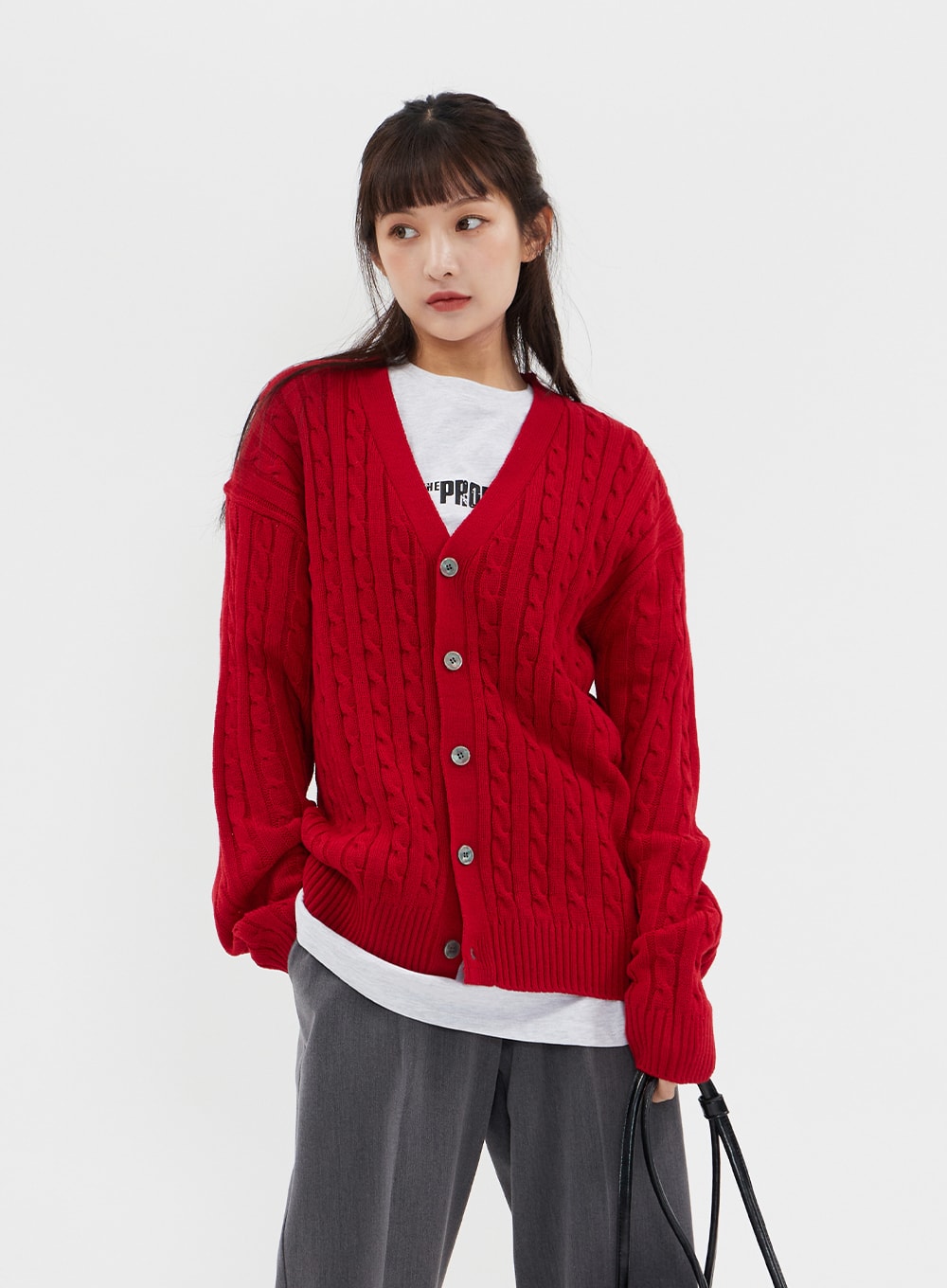 Cable Knit Relaxed Fit Cardigan C7102 - Korean Women's Fashion 