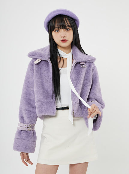 搭扣柔軟毛皮剪羊毛短款夾克 BN04