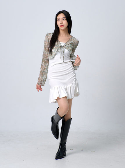 細肩帶褶邊迷你連衣裙 BJ331