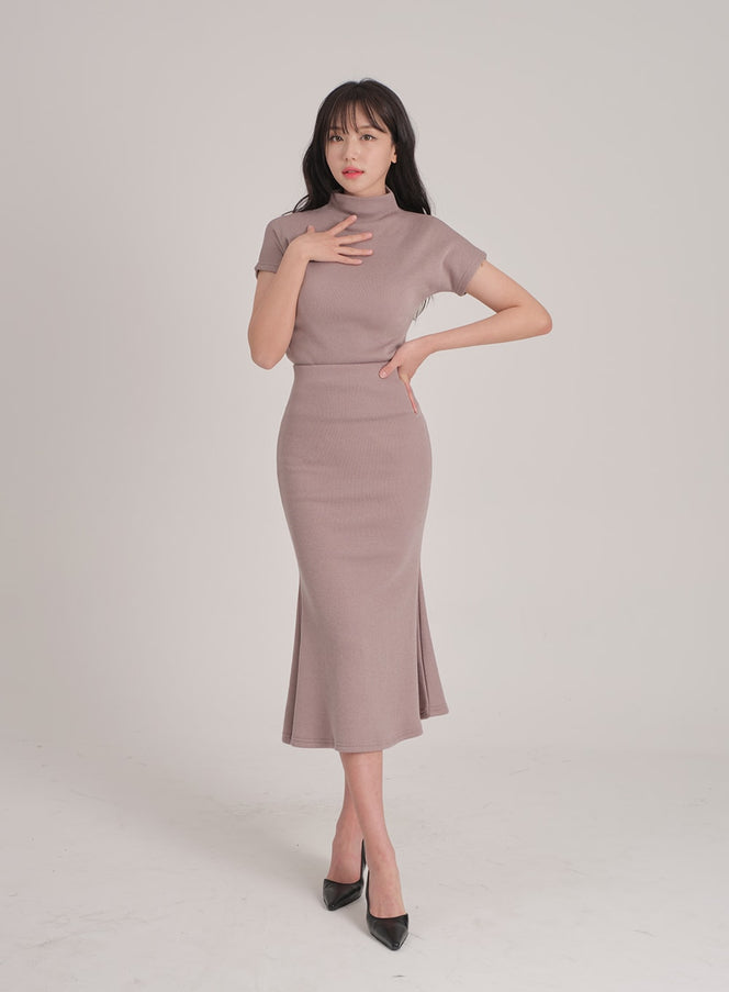 Fleece Lined Half Turtleneck Top and Mermaid Skirt Set L2401