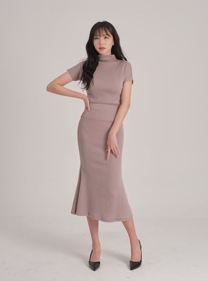 Fleece Lined Half Turtleneck Top and Mermaid Skirt Set L2401