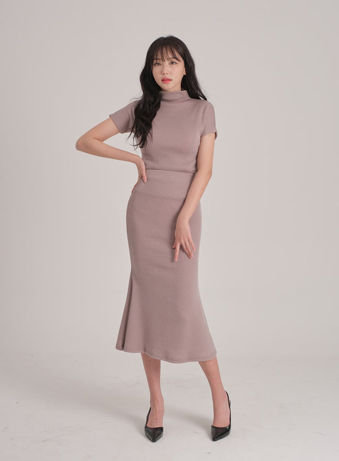 Fleece Lined Half Turtleneck Top and Mermaid Skirt Set L2401