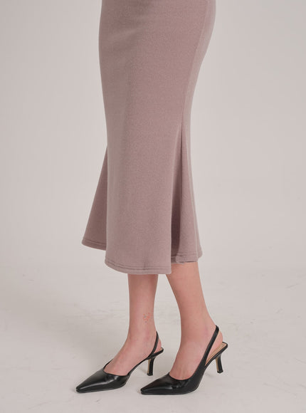 Fleece Lined Half Turtleneck Top and Mermaid Skirt Set L2401