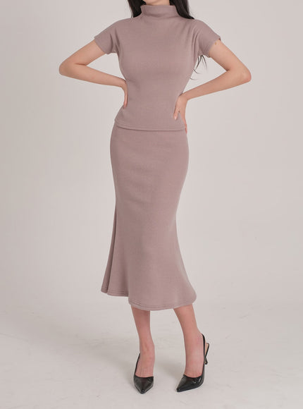 Fleece Lined Half Turtleneck Top and Mermaid Skirt Set L2401