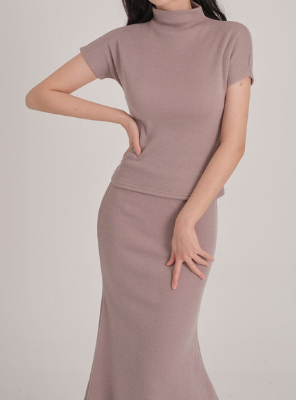 Fleece Lined Half Turtleneck Top and Mermaid Skirt Set L2401