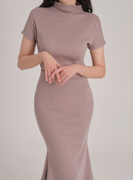 Fleece Lined Half Turtleneck Top and Mermaid Skirt Set L2401