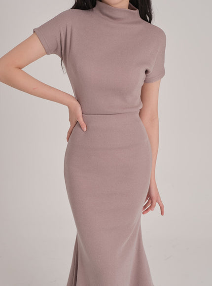 Fleece Lined Half Turtleneck Top and Mermaid Skirt Set L2401