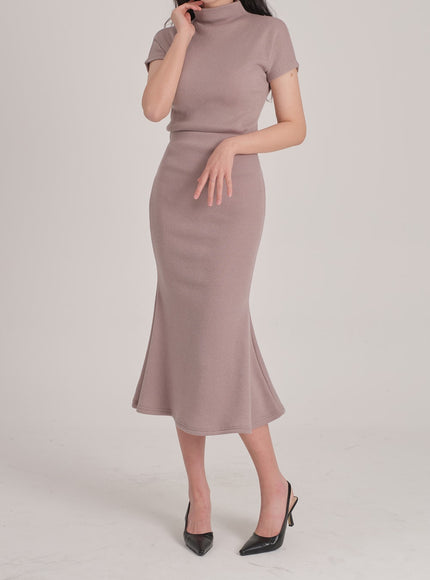 Fleece Lined Half Turtleneck Top and Mermaid Skirt Set L2401