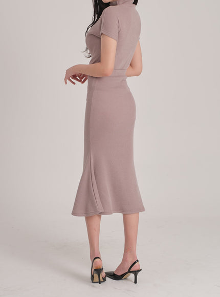 Fleece Lined Half Turtleneck Top and Mermaid Skirt Set L2401