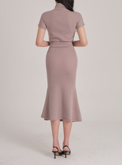 Fleece Lined Half Turtleneck Top and Mermaid Skirt Set L2401