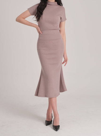 Fleece Lined Half Turtleneck Top and Mermaid Skirt Set L2401