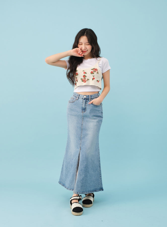 Slit Mermaid Fit Denim Maxi Skirt BJ03 - Korean Women