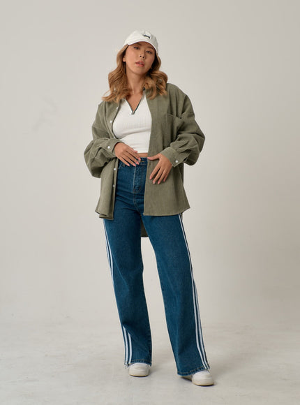 側條紋直筒牛仔褲 IN22