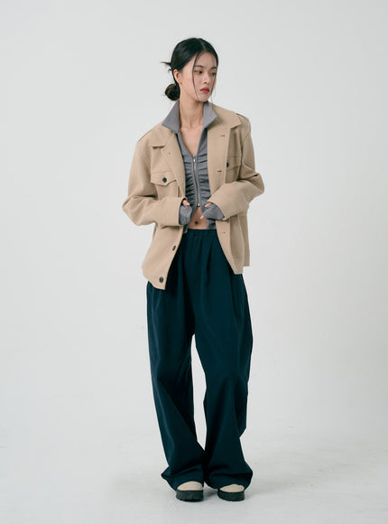 荷葉邊拉鍊長袖上衣 ID08