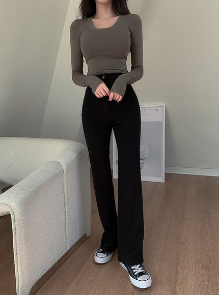 U領短款長袖T卹L1002