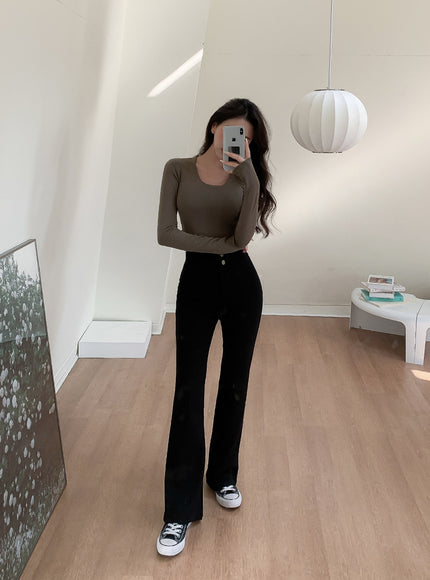 U領短款長袖T卹L1002