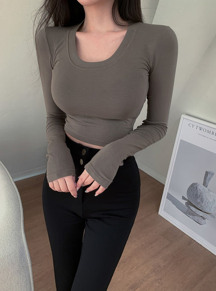 U領短款長袖T卹L1002