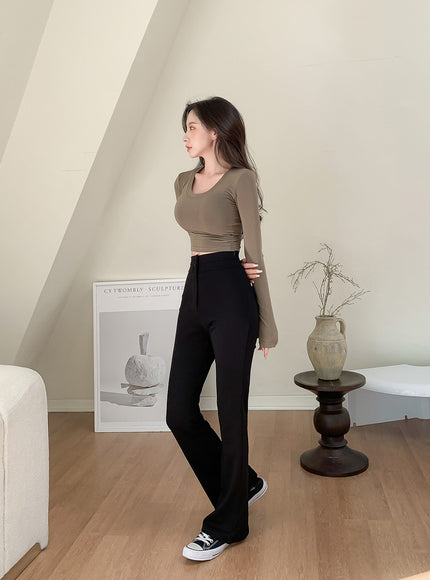 U領短款長袖T卹L1002