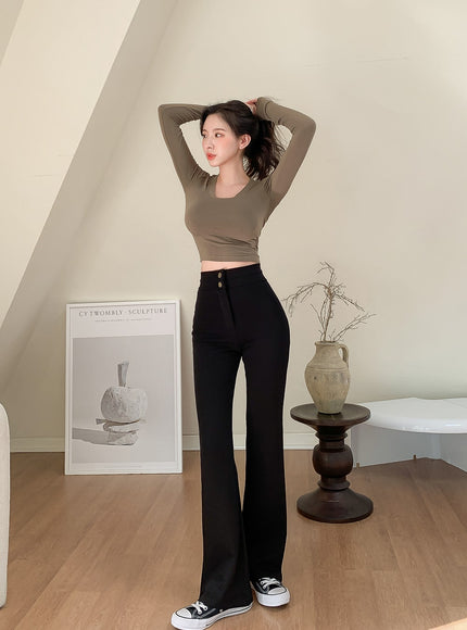 U領短款長袖T卹L1002