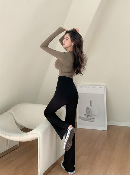 U領短款長袖T卹L1002