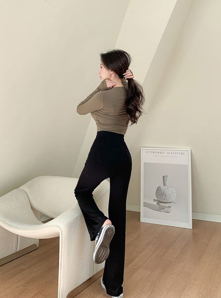 U領短款長袖T卹L1002