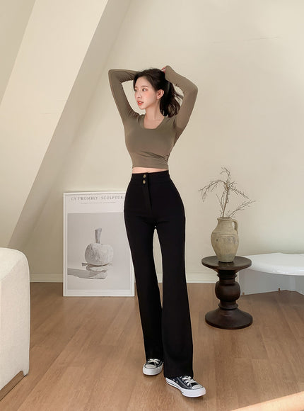 U領短款長袖T卹L1002