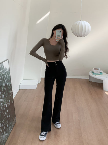 U領短款長袖T卹L1002