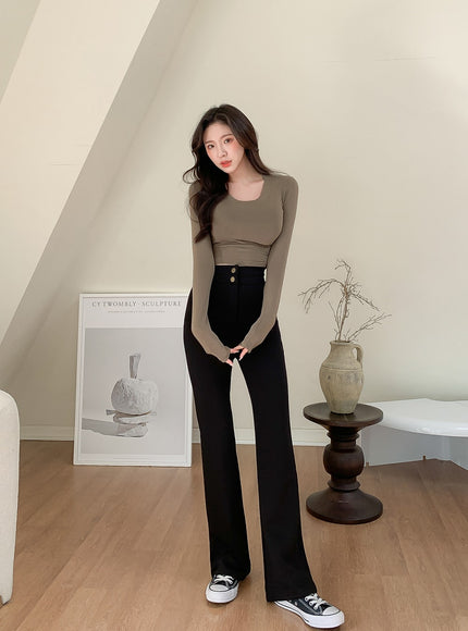 U領短款長袖T卹L1002