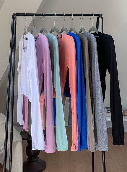 U領短款長袖T卹L1002