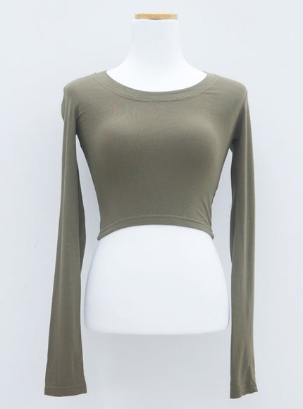 U領短款長袖T卹L1002