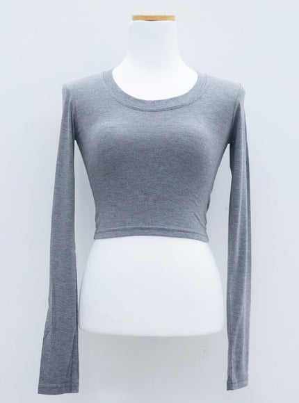 U領短款長袖T卹L1002