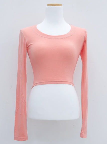 U領短款長袖T卹L1002