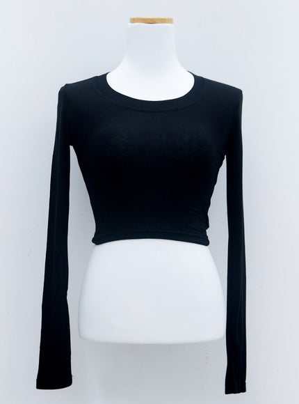 U領短款長袖T卹L1002