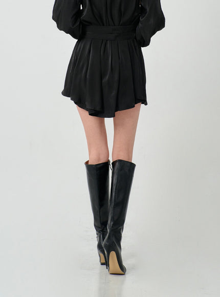 高腰絲帶襯衫褲套裝 IN08