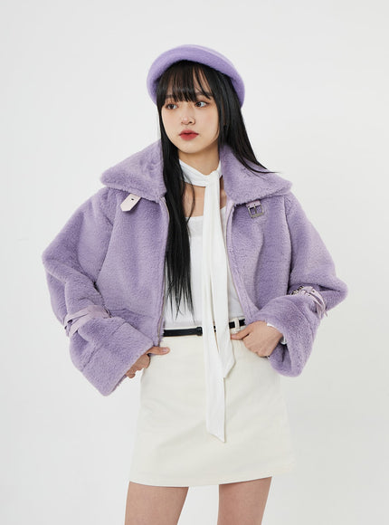 搭扣柔軟毛皮剪羊毛短款夾克 BN04