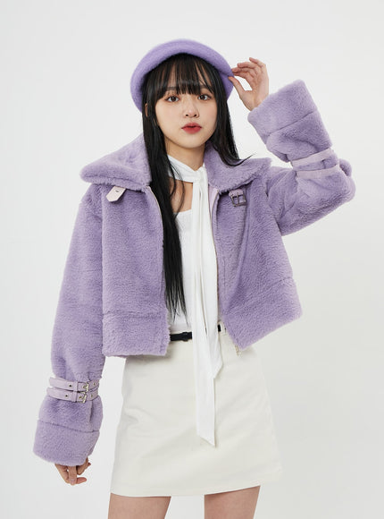 搭扣柔軟毛皮剪羊毛短款夾克 BN04